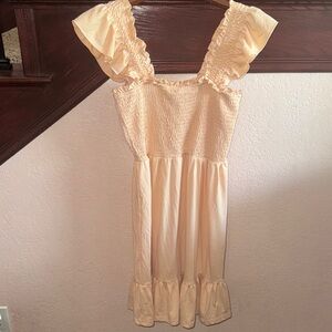 Ruffled Cream Sundress Neutral Color and Feminine Casual Flutter Sleeve Dress